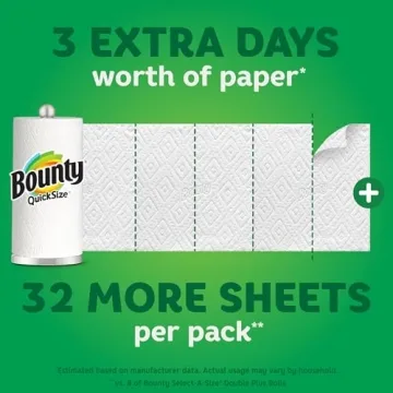 Bounty Quick Size Paper Towels, White, 8 Family Rolls - Top Absorbency