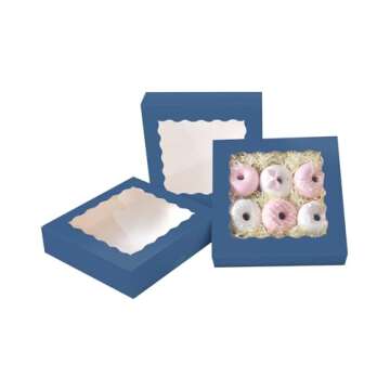 qiqee Auto-pop Up Blackish Blue Pie Boxes with Window 10x10x2.5 inch 30Packs Cookie Donut Bakery Box