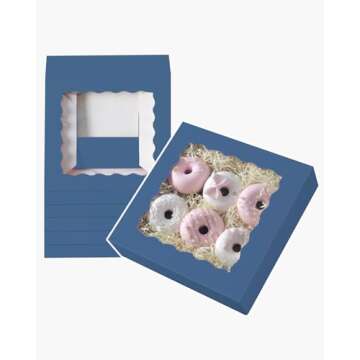 qiqee Auto-pop Up Blackish Blue Pie Boxes with Window 10x10x2.5 inch 30Packs Cookie Donut Bakery Box