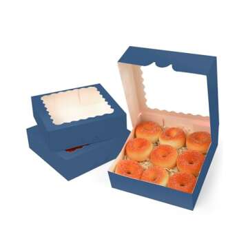 qiqee Auto-pop Up Blackish Blue Pie Boxes with Window 10x10x2.5 inch 30Packs Cookie Donut Bakery Box
