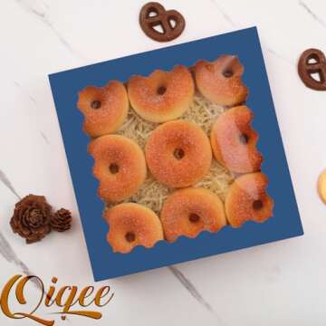 qiqee Auto-pop Up Blackish Blue Pie Boxes with Window 10x10x2.5 inch 30Packs Cookie Donut Bakery Box
