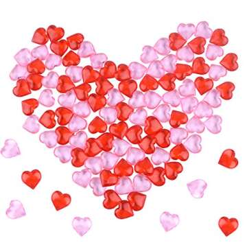 FEPITO 100Pcs Acrylic Hearts Red Pink Heart Vase Filler for Valentine's Day Table Home Decorations Wedding Decorations