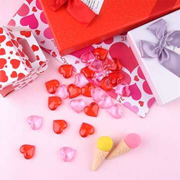 FEPITO 100Pcs Acrylic Hearts Red Pink Heart Vase Filler for Valentine's Day Table Home Decorations Wedding Decorations