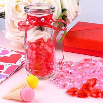 FEPITO 100Pcs Acrylic Hearts Red Pink Heart Vase Filler for Valentine's Day Table Home Decorations Wedding Decorations