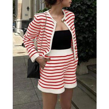 MISSACTIVER Women's Cozy Striped Two Piece Lounge Set