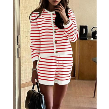 MISSACTIVER Women's Cozy Striped Two Piece Lounge Set