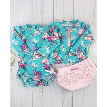 RuffleButts Girls Floral Rash Guard Bikini for Sun Safety