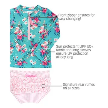 RuffleButts Girls Floral Rash Guard Bikini for Sun Safety