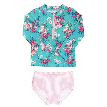 RuffleButts Girls Floral Rash Guard Bikini for Sun Safety