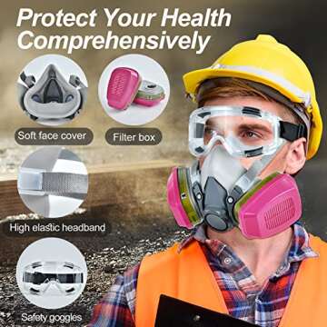 caKentr Half Face Respirator Mask with Filters - Reusable Elastomeric Respirators with Goggles - Epo...