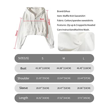 Gihuo Women’s Stylish Waffle Cropped Hoodie Jacket