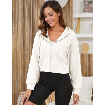 Gihuo Women’s Stylish Waffle Cropped Hoodie Jacket