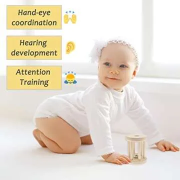 Lanttoe 2pc Set Wooden Baby Rattle and Teether Toys