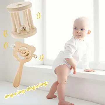 Lanttoe 2pc Set Wooden Baby Rattle and Teether Toys