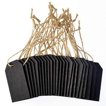 48 Pcs Chalkboard Tags, Topbuti Hanging Wooden Mini Chalkboard Signs Decorative Labels, Erasable Hanging Chalkboard Tags with Twine, Name Tags Price Tags Message Tags for DIY Craft Wedding Party Decor
