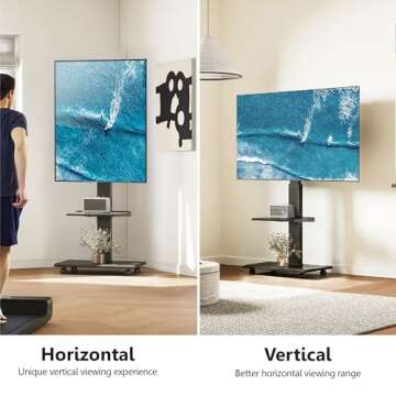 FITUEYES Rolling TV Stand with Landscape to Portrait Rotating, Portable TV Stand on Wheels for 32 to...