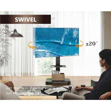FITUEYES Rolling TV Stand with Landscape to Portrait Rotating, Portable TV Stand on Wheels for 32 to 75" TVs, TV Cart Tall TV Floor Stand with Iron Base and Shelf, Swivel, Hold 88 lbs, Black