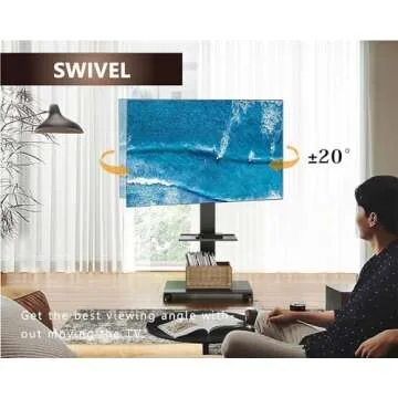 FITUEYES Rolling TV Stand with Landscape to Portrait Rotating, Portable TV Stand on Wheels for 32 to 75" TVs, TV Cart Tall TV Floor Stand with Iron Base and Shelf, Swivel, Hold 88 lbs, Black