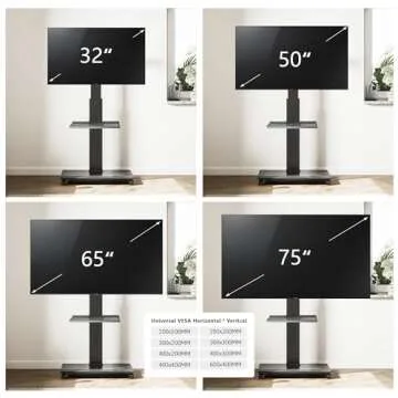 FITUEYES Rolling TV Stand with Landscape to Portrait Rotating, Portable TV Stand on Wheels for 32 to 75" TVs, TV Cart Tall TV Floor Stand with Iron Base and Shelf, Swivel, Hold 88 lbs, Black