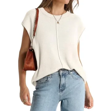 OFEEFAN Womens Cap Sleeve Sweater Vest for Spring Fashion