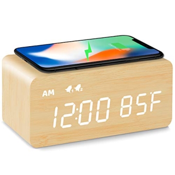 MOSITO Digital Wooden Alarm Clock with Wireless Charging