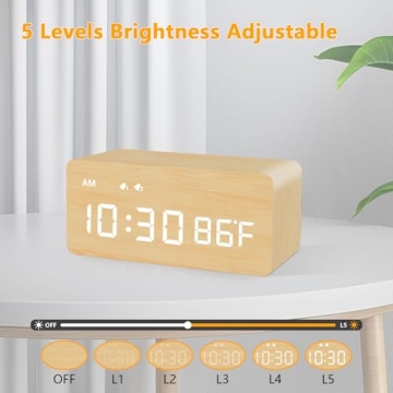 Elegant Wooden Alarm Clock with Wireless Charging