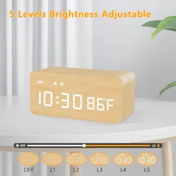 Elegant Wooden Alarm Clock with Wireless Charging