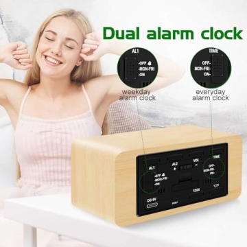 Elegant Wooden Alarm Clock with Wireless Charging