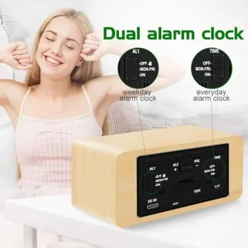 Elegant Wooden Alarm Clock with Wireless Charging