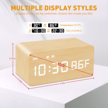 Elegant Wooden Alarm Clock with Wireless Charging