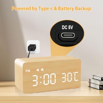 Elegant Wooden Alarm Clock with Wireless Charging