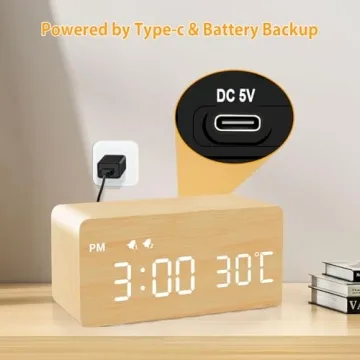 Elegant Wooden Alarm Clock with Wireless Charging