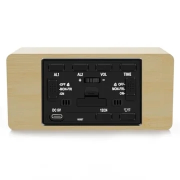 Elegant Wooden Alarm Clock with Wireless Charging