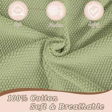 YOYI YOYI Knit Baby Blanket, Organic Cotton Baby Blankets Neutral Cable Knitted Soft Toddler Blankets for Girls Boys Green 40''x31''