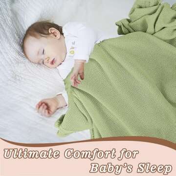 YOYI YOYI Knit Baby Blanket, Organic Cotton Baby Blankets Neutral Cable Knitted Soft Toddler Blankets for Girls Boys Green 40''x31''