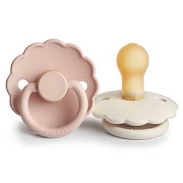 FRIGG Daisy Natural Rubber Baby Pacifier | Made in Denmark | BPA-Free (Blush/Cream, 0-6 Months) 2-Pa...