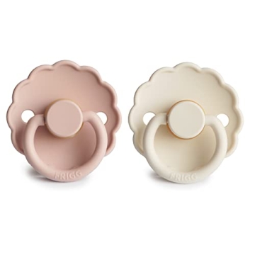 FRIGG Daisy Natural Rubber Baby Pacifier | Made in Denmark | BPA-Free (Blush/Cream, 0-6 Months) 2-Pack