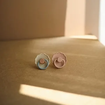 FRIGG Daisy Natural Rubber Baby Pacifier | Made in Denmark | BPA-Free (Blush/Cream, 0-6 Months) 2-Pack