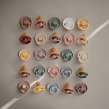 FRIGG Daisy Natural Rubber Baby Pacifier | Made in Denmark | BPA-Free (Blush/Cream, 0-6 Months) 2-Pack