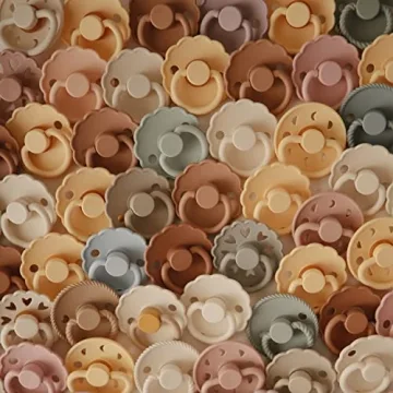 FRIGG Daisy Natural Rubber Baby Pacifier | Made in Denmark | BPA-Free (Blush/Cream, 0-6 Months) 2-Pack