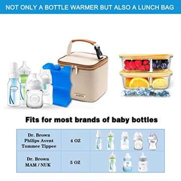 BABEYER Breastmilk Cooler Bag with Ice Pack Fits 4 Baby Bottles Up to 5 Ounce, Baby Bottle Cooler Bag Great for Nursing Mom Daycare, Cream