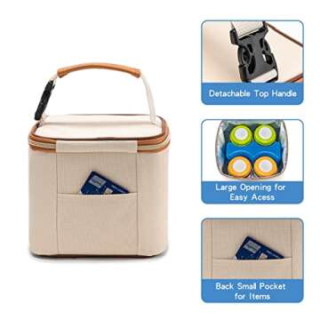 BABEYER Breastmilk Cooler Bag with Ice Pack Fits 4 Baby Bottles Up to 5 Ounce, Baby Bottle Cooler Bag Great for Nursing Mom Daycare, Cream