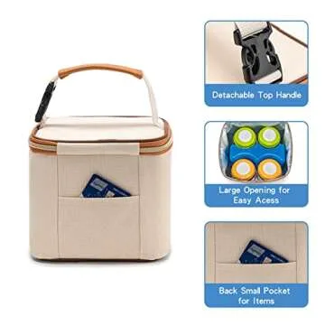 BABEYER Breastmilk Cooler Bag with Ice Pack Fits 4 Baby Bottles Up to 5 Ounce, Baby Bottle Cooler Bag Great for Nursing Mom Daycare, Cream
