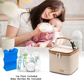 BABEYER Breastmilk Cooler Bag with Ice Pack Fits 4 Baby Bottles Up to 5 Ounce, Baby Bottle Cooler Bag Great for Nursing Mom Daycare, Cream