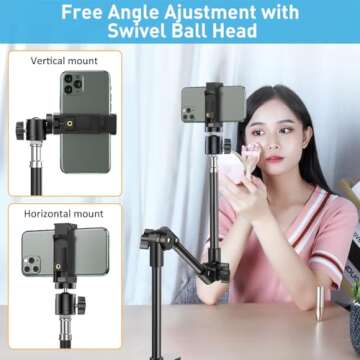 KDD Webcam Stand Camera Mount with Phone Holder, 22 Inch Foldable Flexible Gooseneck Cell Phone Clamp & Table Projector Mount, for Logitech C922 C930e C920S C920 C960 Brio 4K, Gopro Hero 8 7 6 5