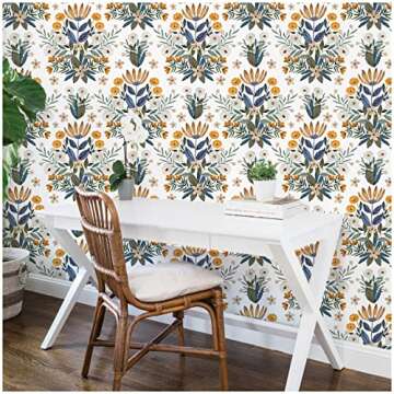 Floralplus Boho Wallpaper Peel and Stick Floral Removable Wallpaper 17.5 x 118 in