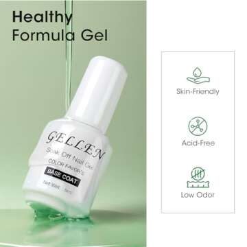 Gellen Gel Top and Base Coat, 2pcs Clear Gel Nail Polish Set, 8ml No Wipe Gel Top Coat Nail Polish, Long lasting Base Coat Gel Manicure, Soak Off LED Nail Lamp Base Top Coat for Nail Salon, Nail Art