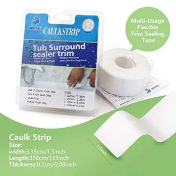 SENKEI Caulk Strip| PE Caulk Tape Waterproof Self Adhesive for Bath & Kitchen| Caulking Tape for Kitchen Countertop Bathroom Toilet Bathtub Floor Wall Edge 1.5" x 11Ft (White)…
