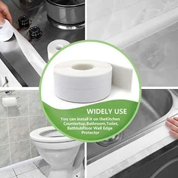 SENKEI Caulk Strip| PE Caulk Tape Waterproof Self Adhesive for Bath & Kitchen| Caulking Tape for Kitchen Countertop Bathroom Toilet Bathtub Floor Wall Edge 1.5" x 11Ft (White)…