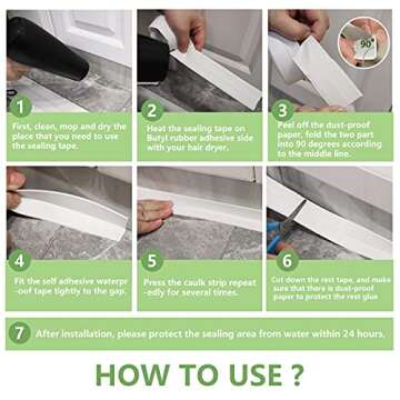 SENKEI Caulk Strip| PE Caulk Tape Waterproof Self Adhesive for Bath & Kitchen| Caulking Tape for Kitchen Countertop Bathroom Toilet Bathtub Floor Wall Edge 1.5" x 11Ft (White)…